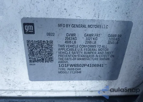 2023 Chevrolet Bolt Ev Fwd 1Lt from USA, damaged, VIN 1G1FW6S02P4106941